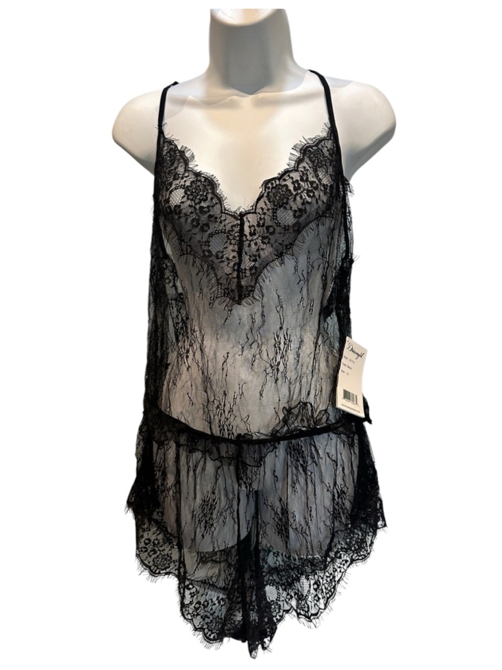Dreamgirl Black Sheer Lace Lingerie Pajama 2-Piece Set Size 1X New with Tags
